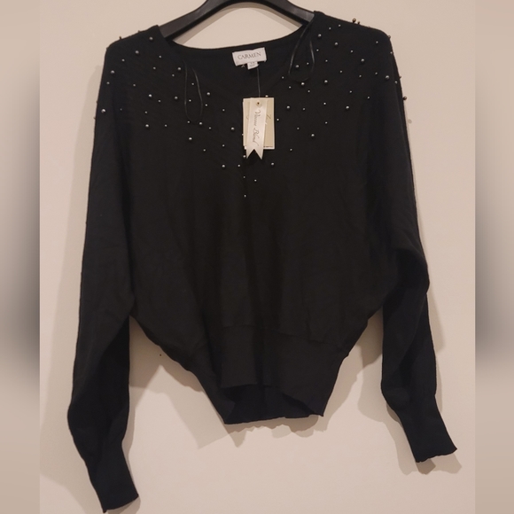 CARMEN MARC VALVO studded top, Black, s/p - Picture 1 of 6